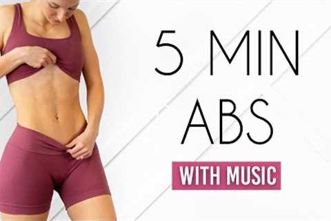 5 MIN FLAT ABS WORKOUT - with music & beeps (At Home No Equipment)