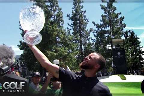 Stephen Curry receives trophy for American Century Championship win | Golf Channel